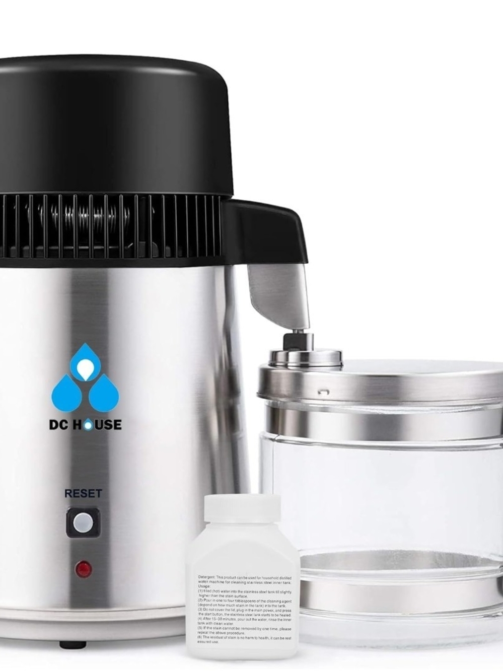 DC House Water Distiller 1 Gallon 4L 750W Stainless Countertop Glass Pot CPAP